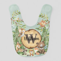 Forest Woodland Animal Monogram Baby Boy Bib