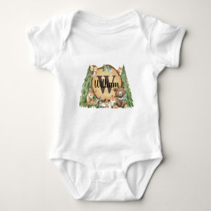 Forest Woodland Animal Monogram Baby Boy Bodysuit