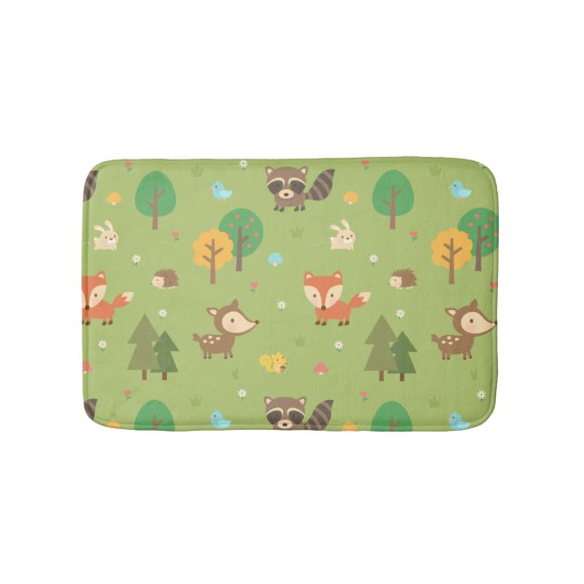 Forest Woodland Animal Pattern Kids Room Decor Bathroom Mat (Front)