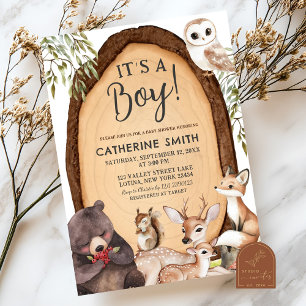Forest Woodland Animal Wild One Baby Shower Invit Invitation