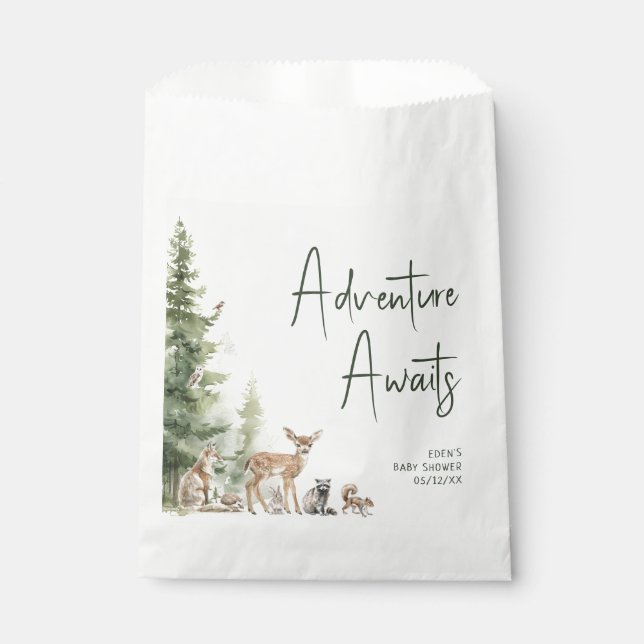 Forest Woodland Animals Adventure Awaits Favor Bag (Front)
