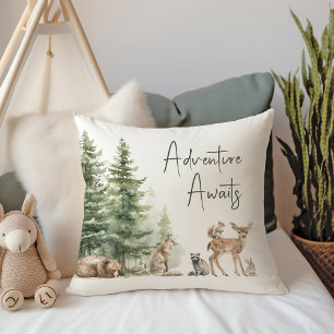 Forest Woodland Animals Adventure Awaits Throw Pillow