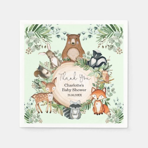 Forest Woodland Animals Baby Shower 1st Birthday Napkins