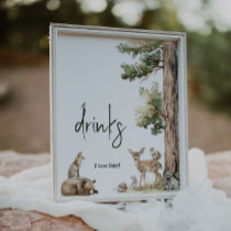 Forest Woodland Animals Baby Shower Drinks Sign