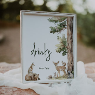Forest Woodland Animals Baby Shower Drinks Sign