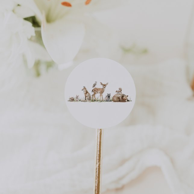 Forest Woodland Animals Baby Shower Favor Classic Round Sticker (Creator Uploaded)