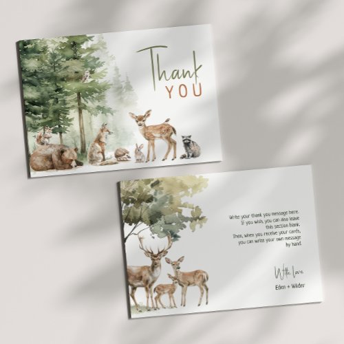Forest Woodland Animals Baby Shower Flat Thank You Card
