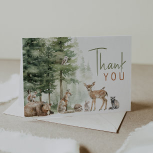 Forest Woodland Animals Baby Shower Folded Letterpress Thank You Card