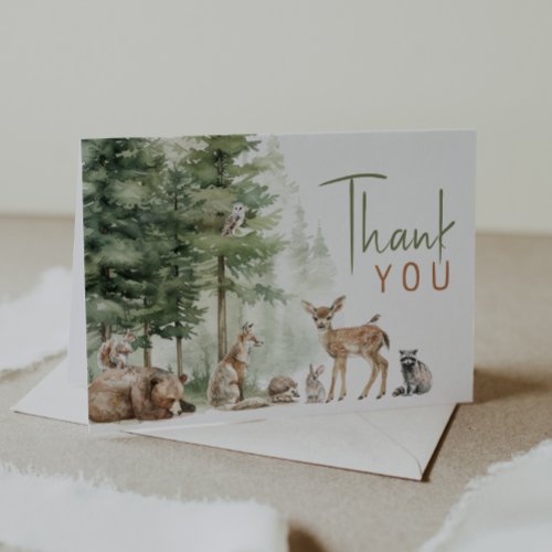 Forest Woodland Animals Baby Shower Folded Thank You Card
