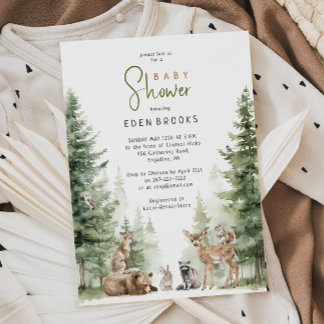 Forest Woodland Animals Baby Shower Invitation