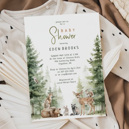 Forest Woodland Animals Baby Shower Invitation