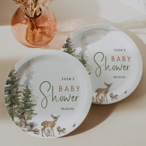 Forest Woodland Animals Baby Shower Paper Plates