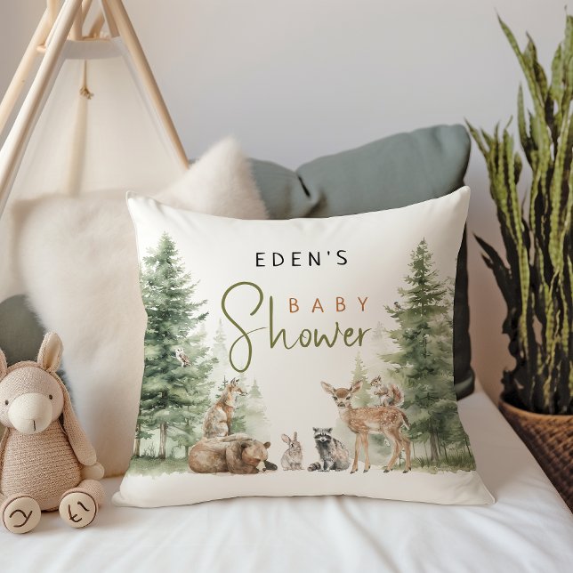 Forest Woodland Animals Baby Shower Throw Pillow (Creator Uploaded)