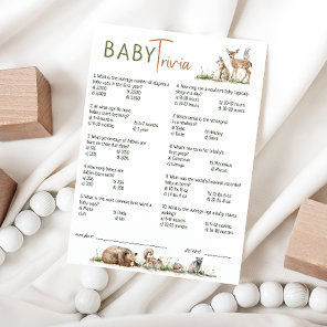 Forest Woodland Animals Baby Shower Trivia Card