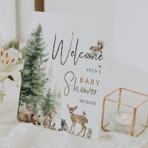 Forest Woodland Animals Baby Shower Welcome Pedestal Sign