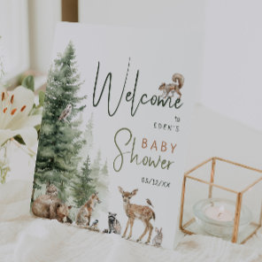 Forest Woodland Animals Baby Shower Welcome Pedestal Sign