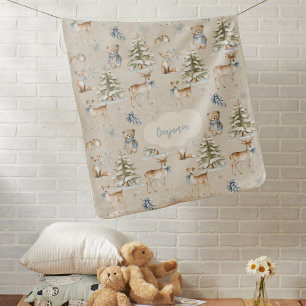Forest Woodland Animals Beige Baby Blanket