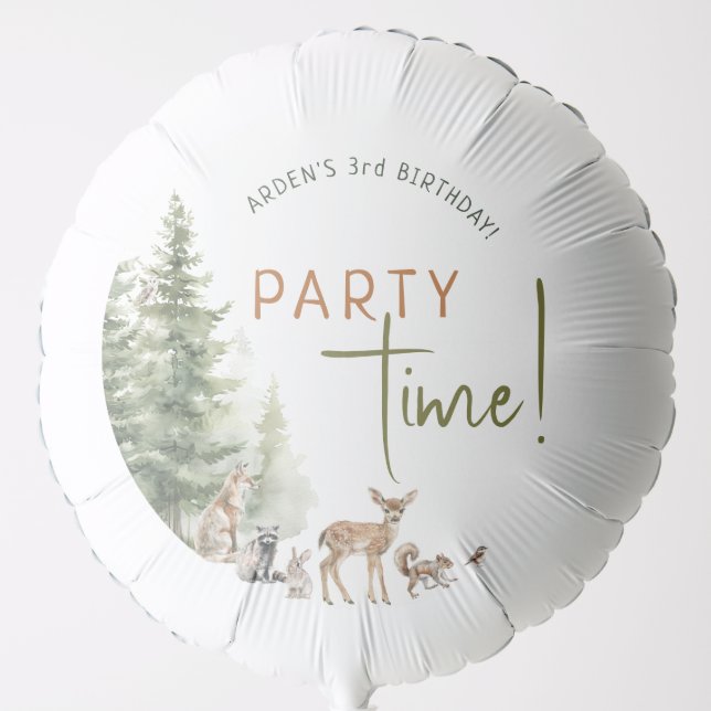Forest Woodland Animals Birthday Party Time Balloon (Front)