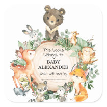Forest Woodland Animals Boy Baby Shower Bookplate