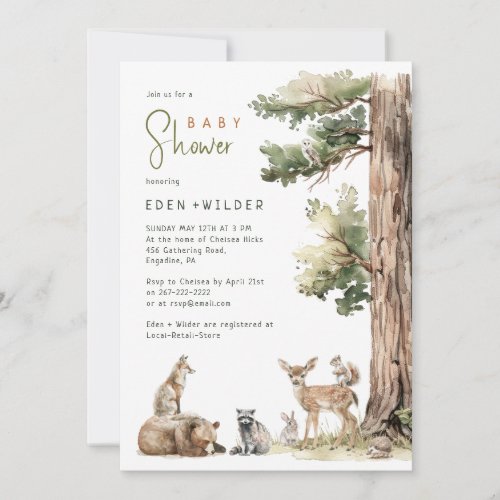 Forest Woodland Animals Couples Baby Shower Invitation