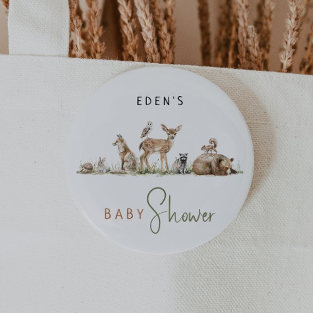 Forest Woodland Animals Cute Baby Shower Button (Creator Uploaded)