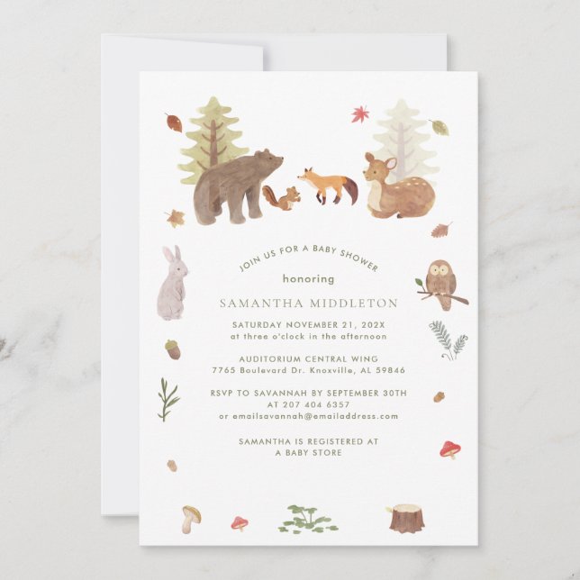 Forest Woodland Animals Cute Baby Shower Invitation (Front)
