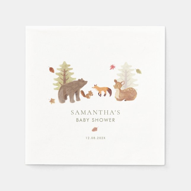 Forest Woodland Animals Cute Baby Shower Paper Napkins (Front)