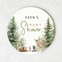 Forest Woodland Animals Cute Baby Shower Round Paper Coaster