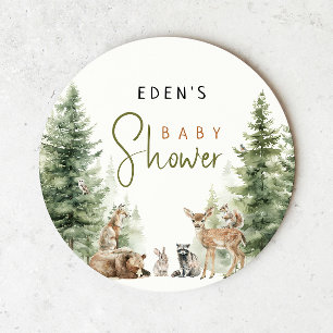 Forest Woodland Animals Cute Baby Shower Round Paper Coaster