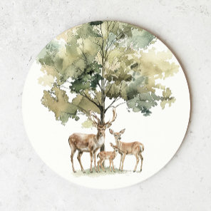 Forest Woodland Animals | Deer Family Baby Shower Round Paper Coaster