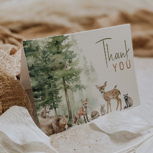 Forest Woodland Animals Folded Birthday Letterpress Thank You Card