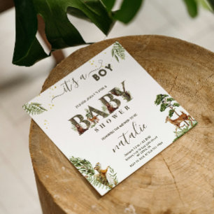 Forest woodland animals greenery baby boy shower invitation