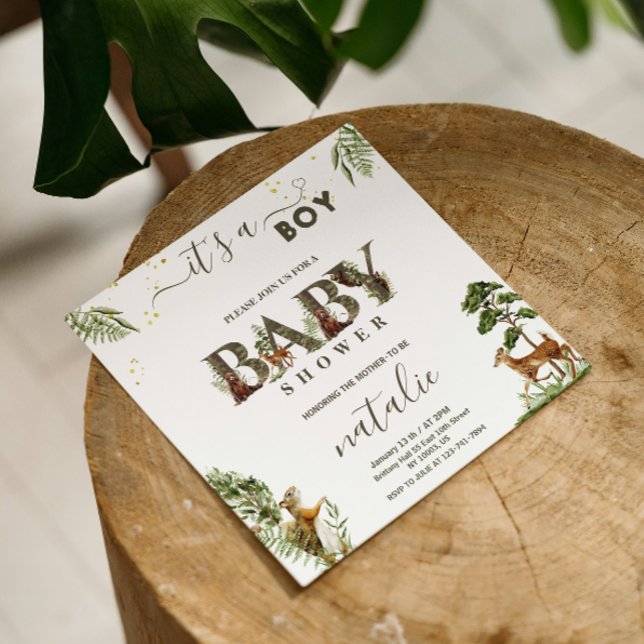 Forest woodland animals greenery baby boy shower invitation (Creator Uploaded)