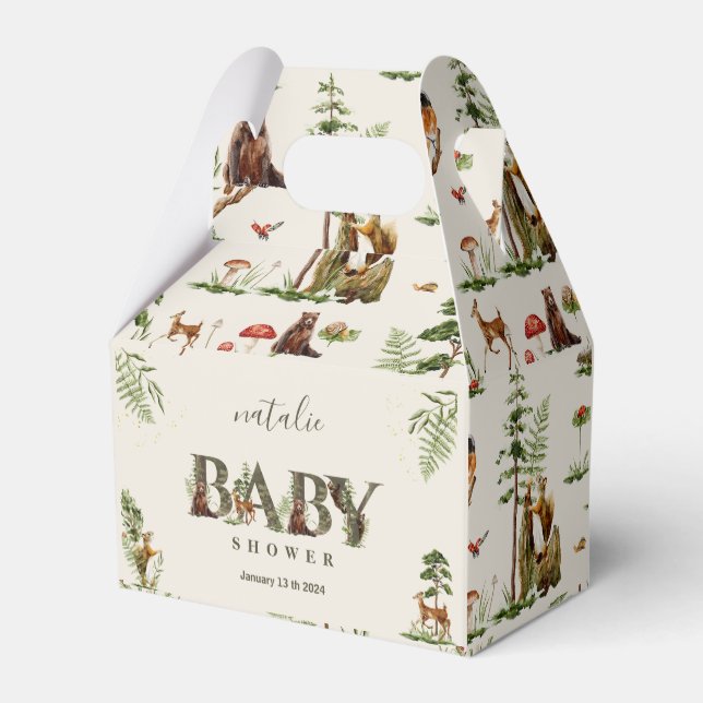 Forest woodland animals greenery baby shower favor boxes (Back Side)