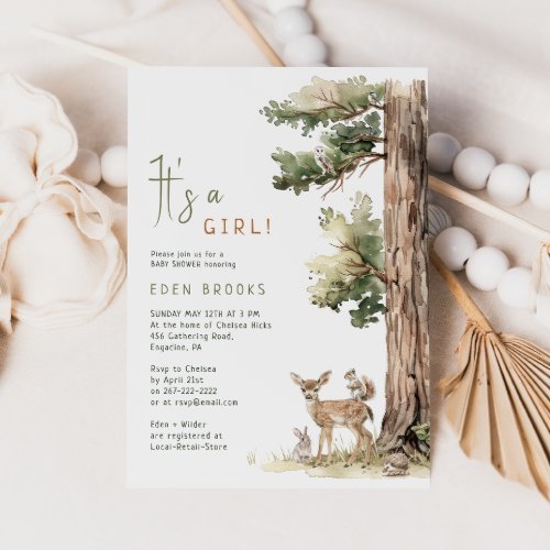 Forest Woodland Animals  Its A Girl Baby Shower Invitation