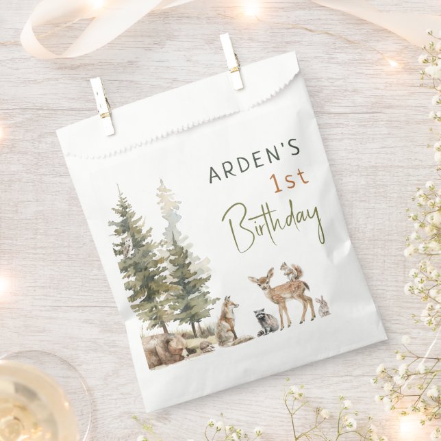 Forest Woodland Animals Kids Birthday Party Favor Bag (Clipped)