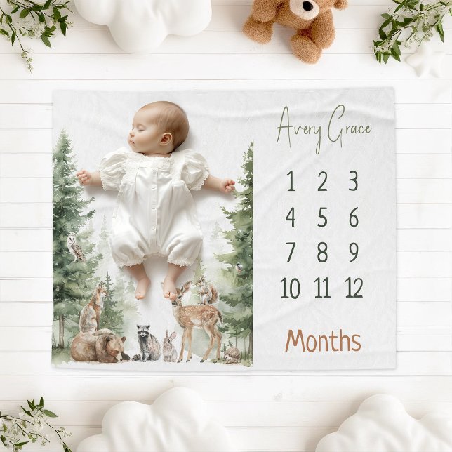 Forest Woodland Animals Milestone Baby Blanket (Creator Uploaded)