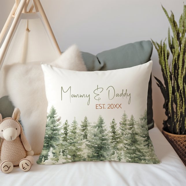 Forest Woodland Animals Mommy & Daddy Est Throw Pillow (Creator Uploaded)