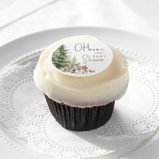 Forest Woodland Animals Oh Baby! Baby Shower Edible Frosting Rounds (Cupcake)