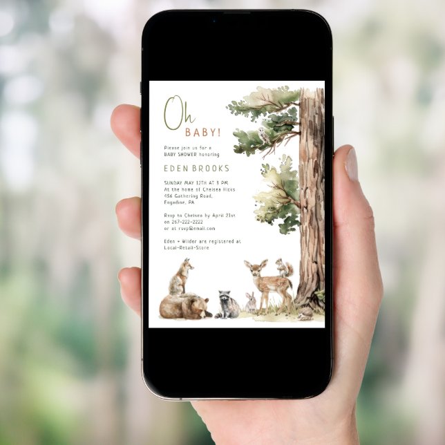 Forest Woodland Animals Oh Baby! Baby Shower Invitation (Front Digital)