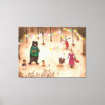 Forest Woodland Animals Party Illustration  Canvas Print<br><div class="desc">Whimsical gouache and watercolor illustration, featuring the ukulele playing bear in sweater, fox and goose in dress, rabbit decorating trees with fairy lights and two cute little dressed hedgehogs playing music on flute. When evening falls on the woods and forest, woodland animals gather to have a little jolly merry party...</div>