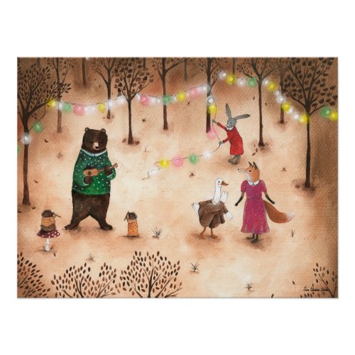 Forest Woodland Animals Party Illustration Nursery Poster