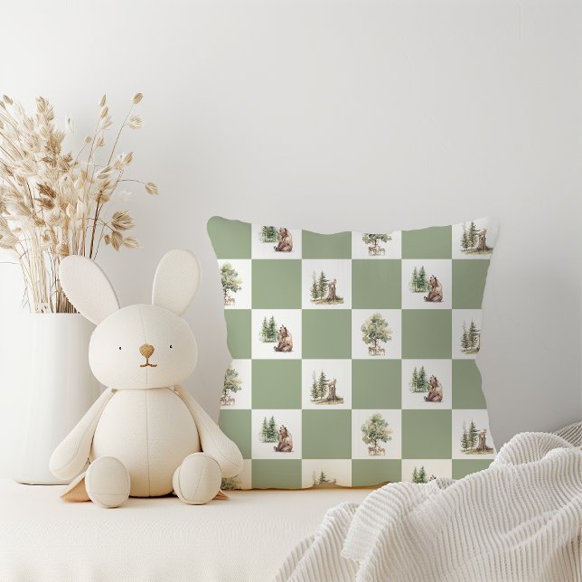 Forest Woodland Animals Pattern Baby Shower Throw Pillow (Creator Uploaded)