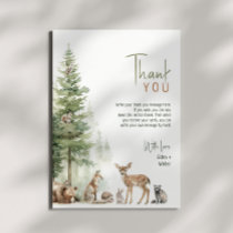 Forest Woodland Animals Vertical Baby Shower Flat Thank You Card