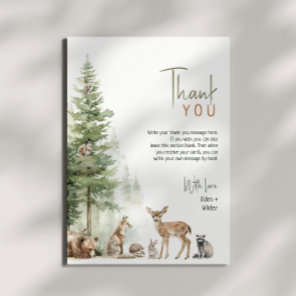 Forest Woodland Animals Vertical Baby Shower Flat Thank You Card