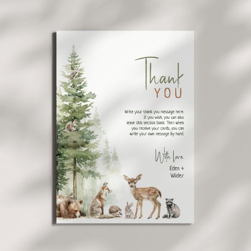 Forest Woodland Animals Vertical Baby Shower Flat Thank You Card
