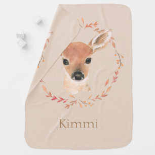 Forest Woodland Animals Watercolor Name Simple Baby Blanket
