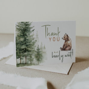 Forest Woodland Animals We Can Bearly Wait Folded Thank You Card