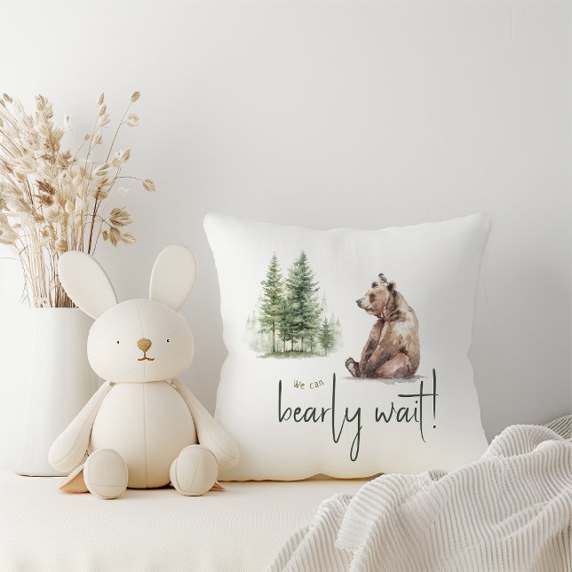 Forest Woodland Animals We Can Bearly Wait Throw Pillow (Creator Uploaded)