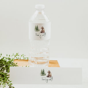 Forest Woodland Animals We Can Bearly Wait Water Bottle Label